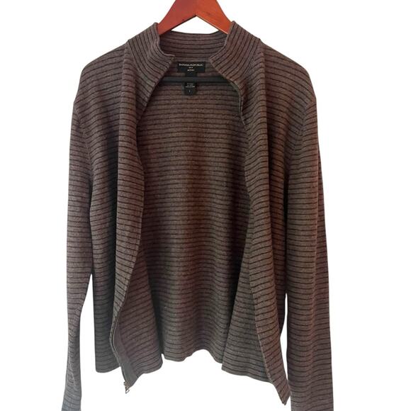 Banana Republic 1/4 Zip Merino Wool Pullover Sweater Mens Large Grey Stripe - Picture 5 of 10